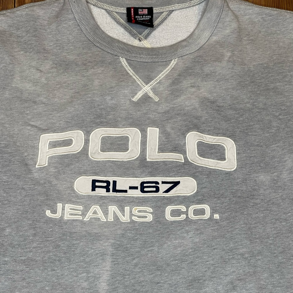 Vintage Polo Ralph Lauren Jeans Co Spell out Gray Sweatshirt Size XXL with Flaws - Picture 2 of 11